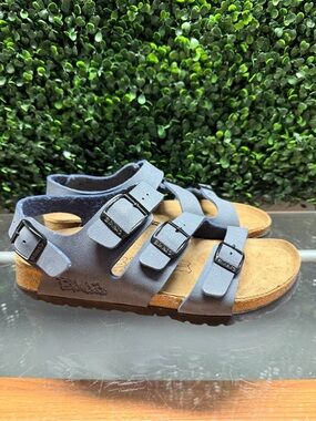 Birkenstock Navy Three-Buckle Suede Sandals